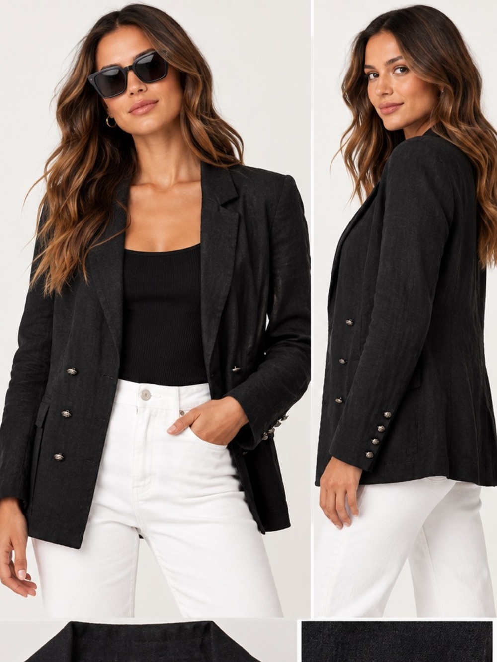 Black Double-Breasted Women's Blazer Jacket